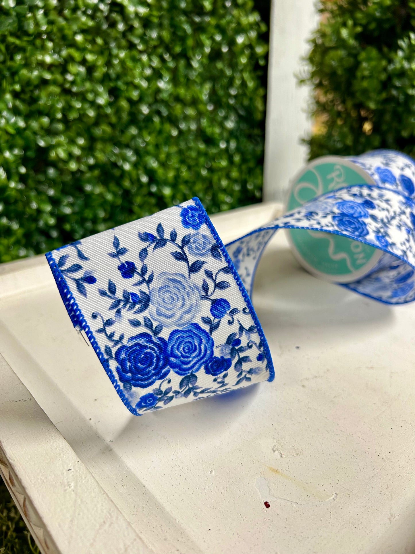 2.5 Inch By 10 Yard Blue Mini Roses Ribbon