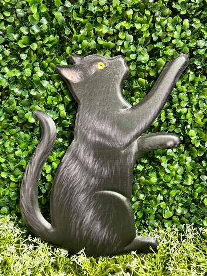 12 Inch Black Metal Embossed Pawing Cat Sign