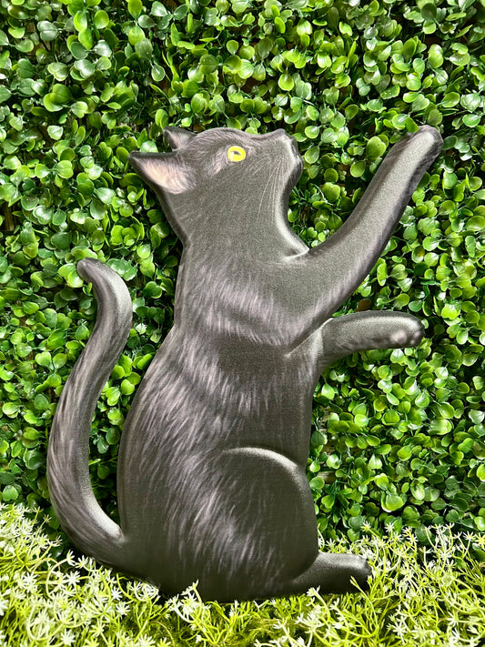 12 Inch Black Metal Embossed Pawing Cat Sign