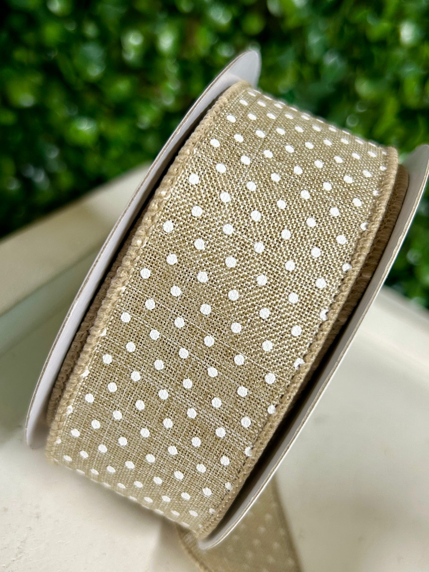 1.5 Inch By 10 Yard Natural And White Raised Swiss Dots On Royal Ribbon