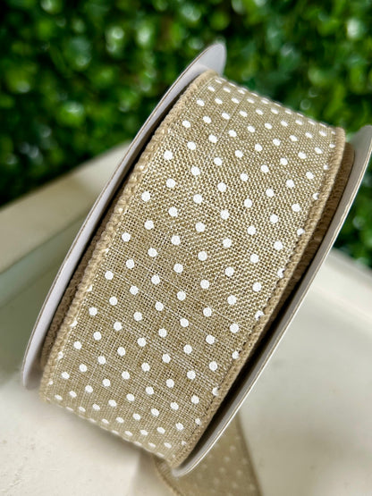 1.5 Inch By 10 Yard Natural And White Raised Swiss Dots On Royal Ribbon