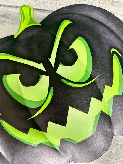 12 Inch Black And Green Embossed Jack-O-Lantern Sign