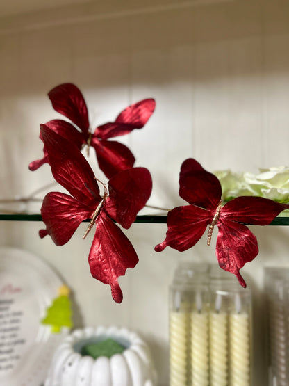 26 Inch Red Metallic Butterfly Spray