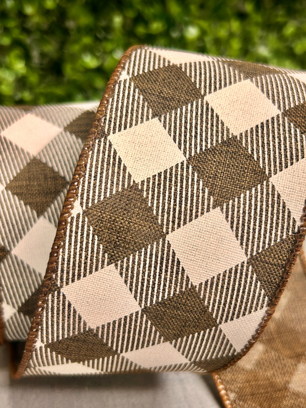 2.5 Inch By 10 Yard Brown And Ivory Diagonal Check On Royal Ribbon