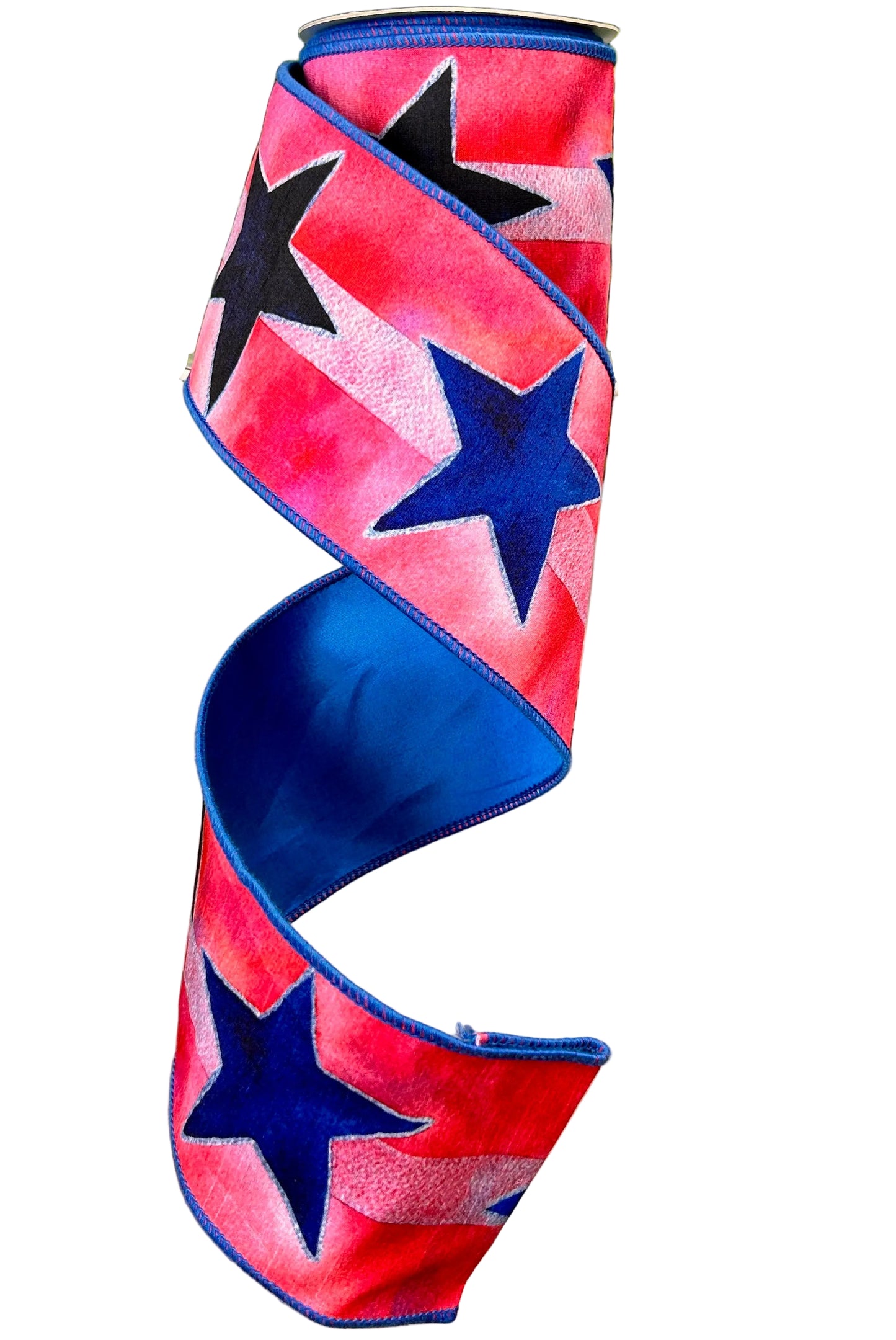John Mark 4 Inch By 10 Yard Pink And Blue Water Color Star Print Fused Ribbon
