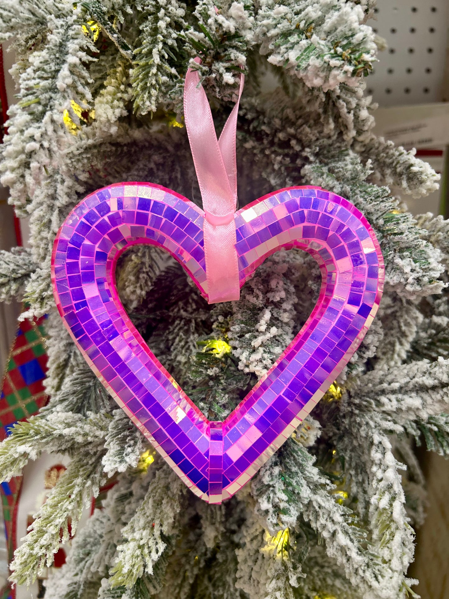 5.5 Inch Pink Mirror Heart Ornament