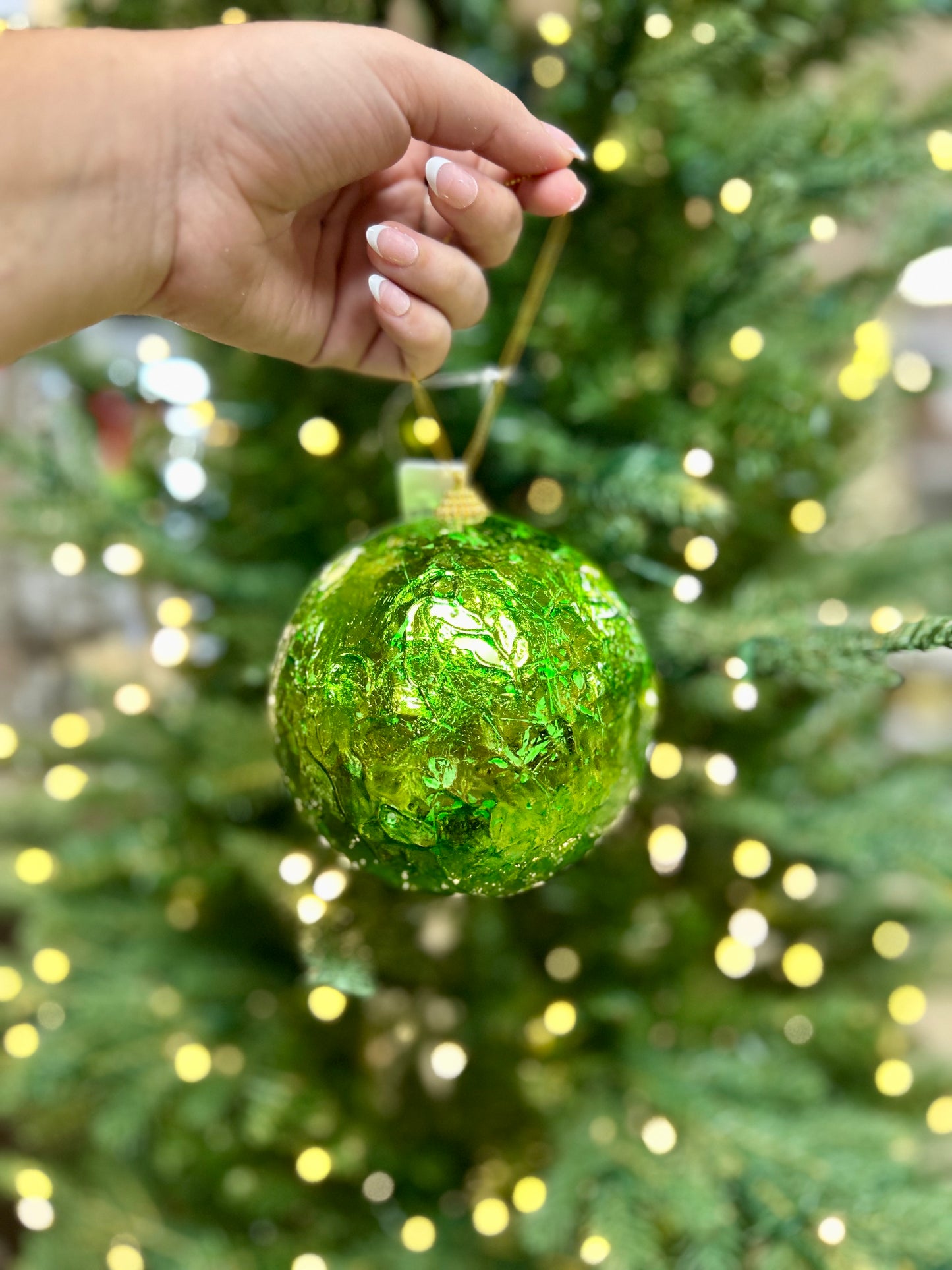 5 Inch Green Crinkle Foil Ball Ornament