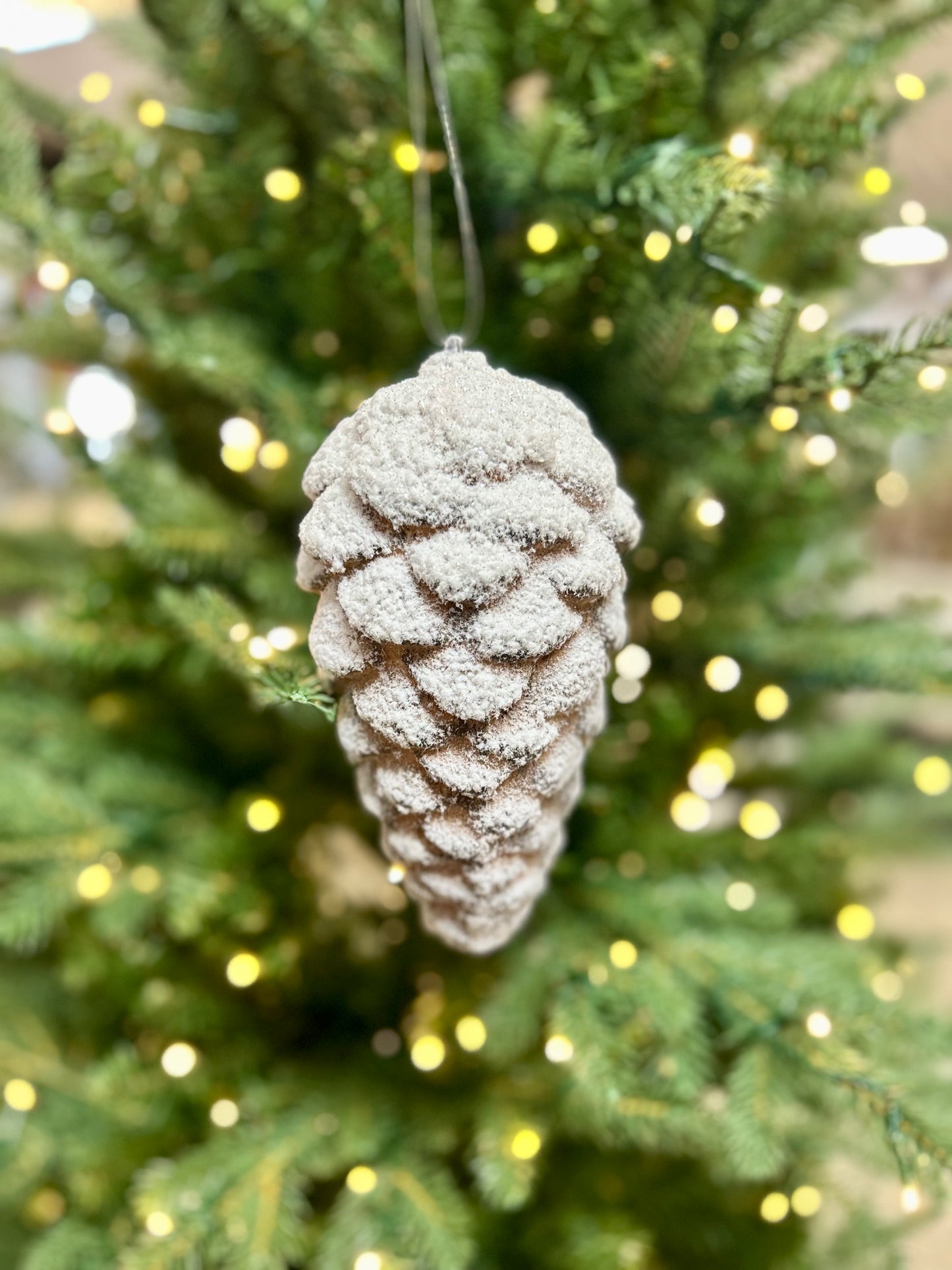 7 Inch White And Brown Pinecone With Snow Ornament