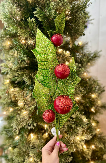34 Inch Red And Green Holly Jolly Holly Berry Spray