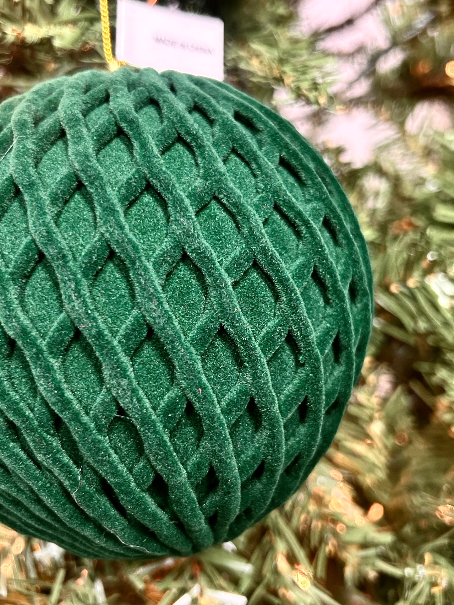 5 Inch Dark Green Flocked Ball Ornament
