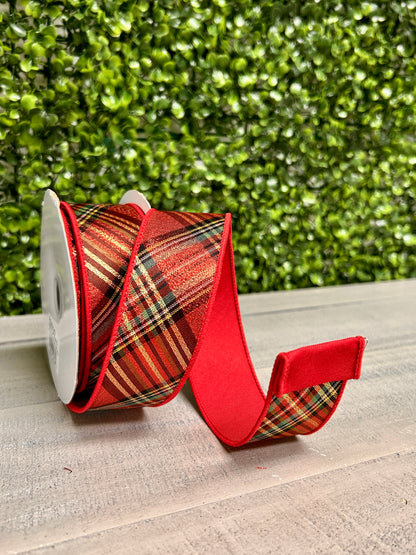 1.5 Inch By 10 Yard Metallic Plaid Diagonal Fused Ribbon