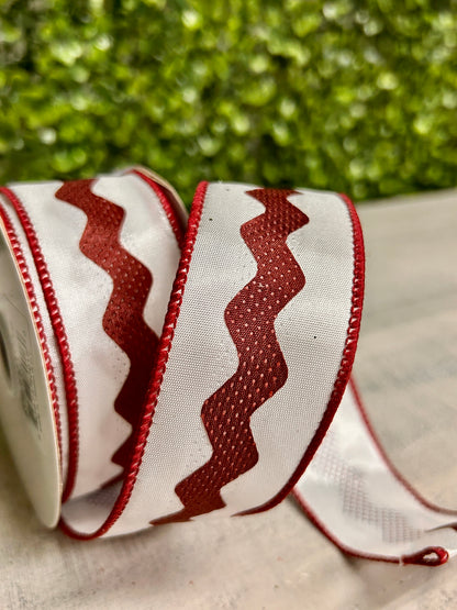 1.5 Inch By 10 Yard Maroon Ric Rac Satin Ribbon