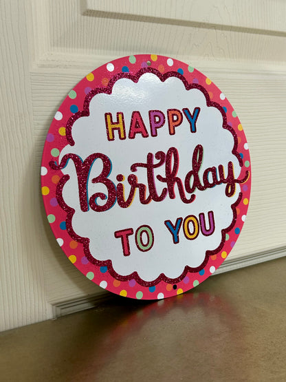 8 Inch Metal Glitter Happy Birthday Sign