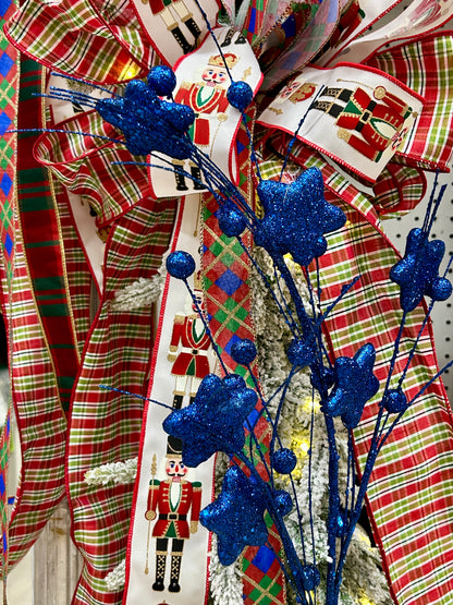 34 Inch Dark Blue Glitter Star Berry Pine Spray