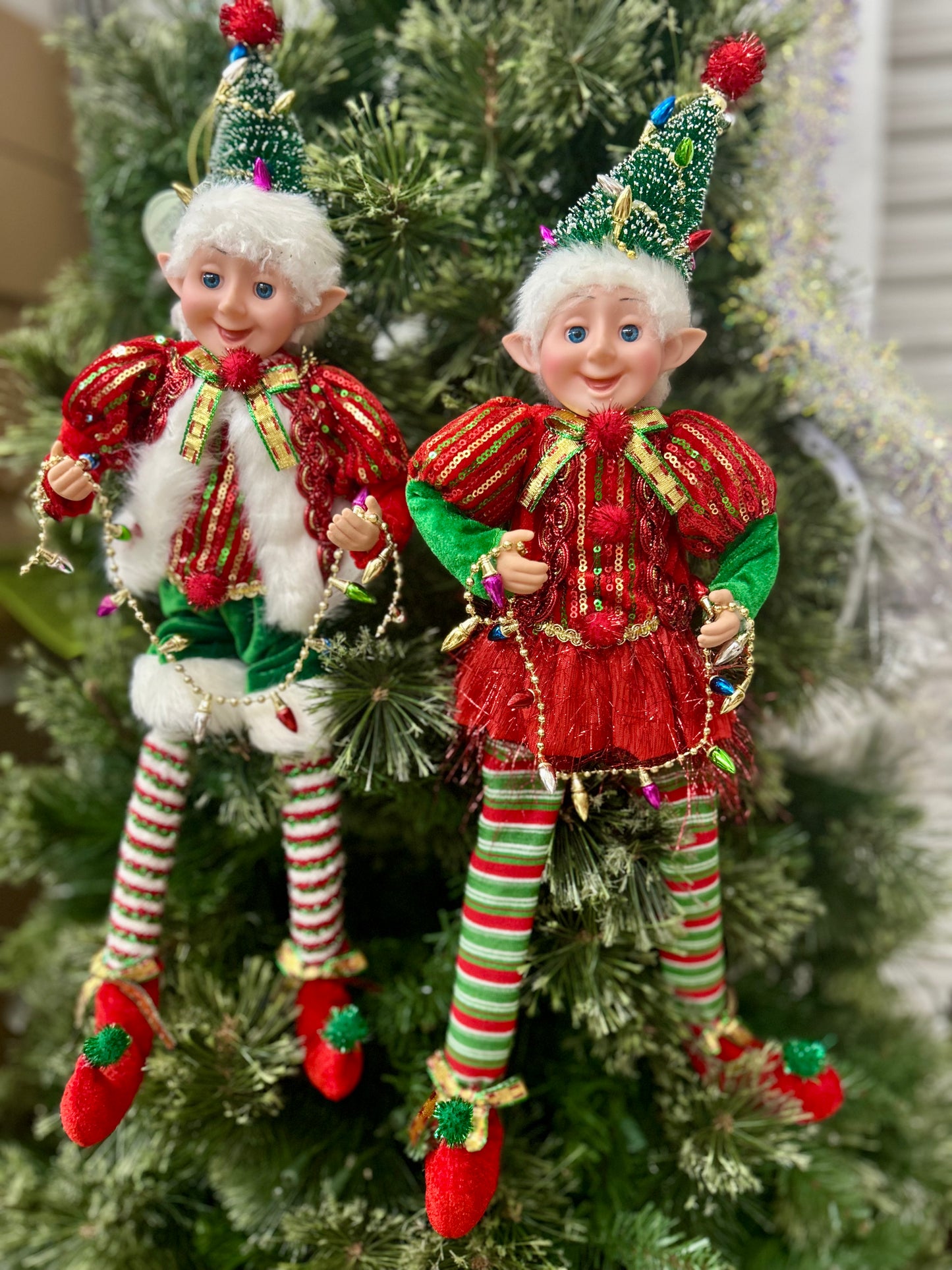 18 Inch Fabric Tinsel Pixie Elf With Tree Two Styles