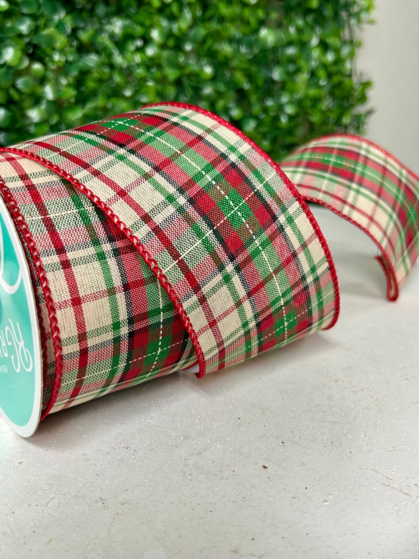 2.5 Inch By 10 Yard Red Cream Green And Black Woven Plaid Ribbon