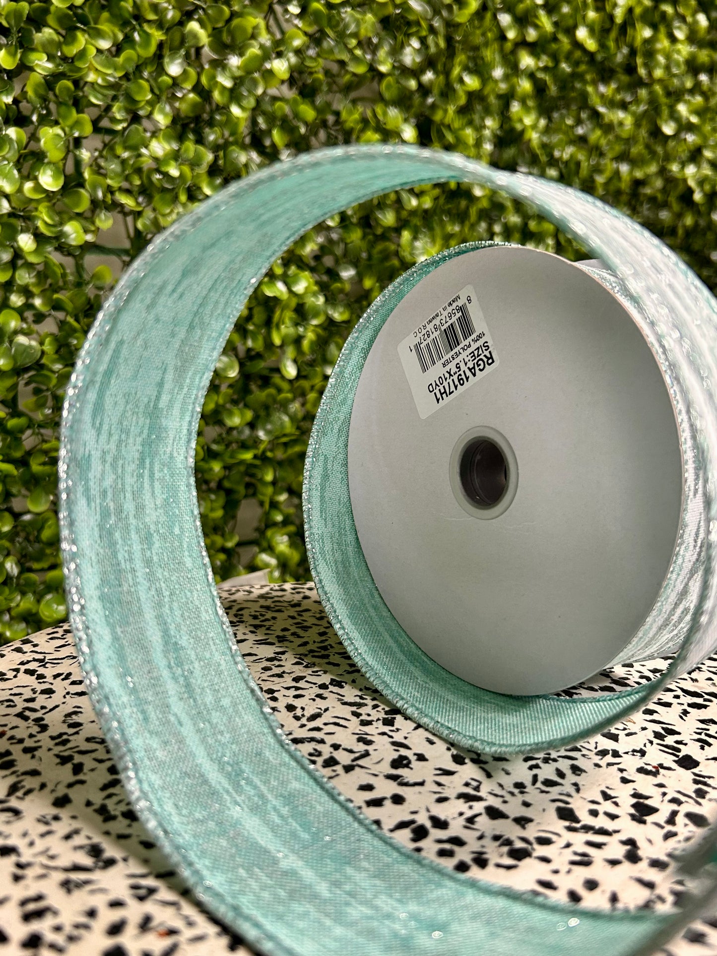 1.5 Inch By 10 Yard Ice Blue White And Silver Glitter Metallic Streaks Ribbon