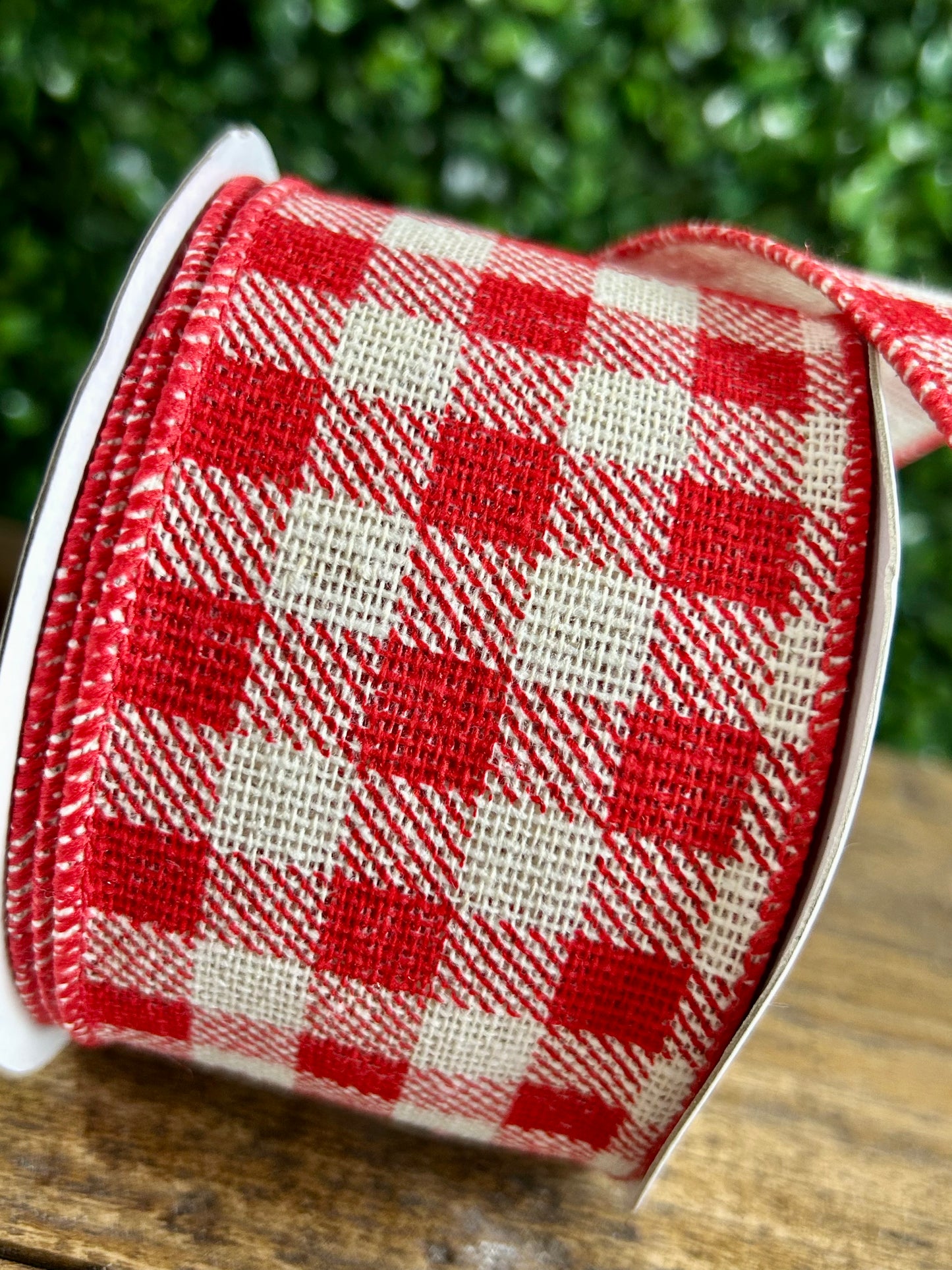 2.5 Inch By 10 Yard Red And White Gingham Twill Ribbon
