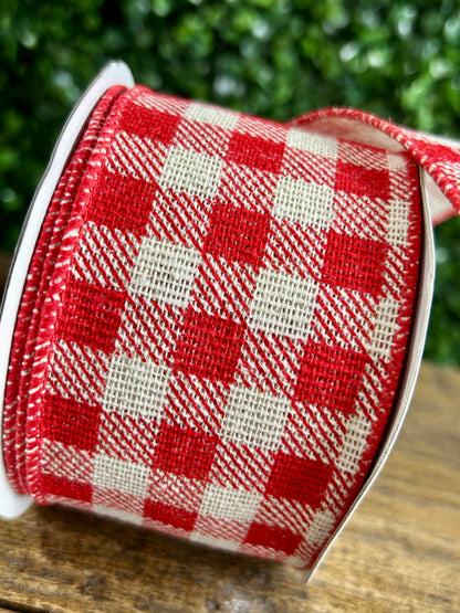2.5 Inch By 10 Yard Red And White Gingham Twill Ribbon