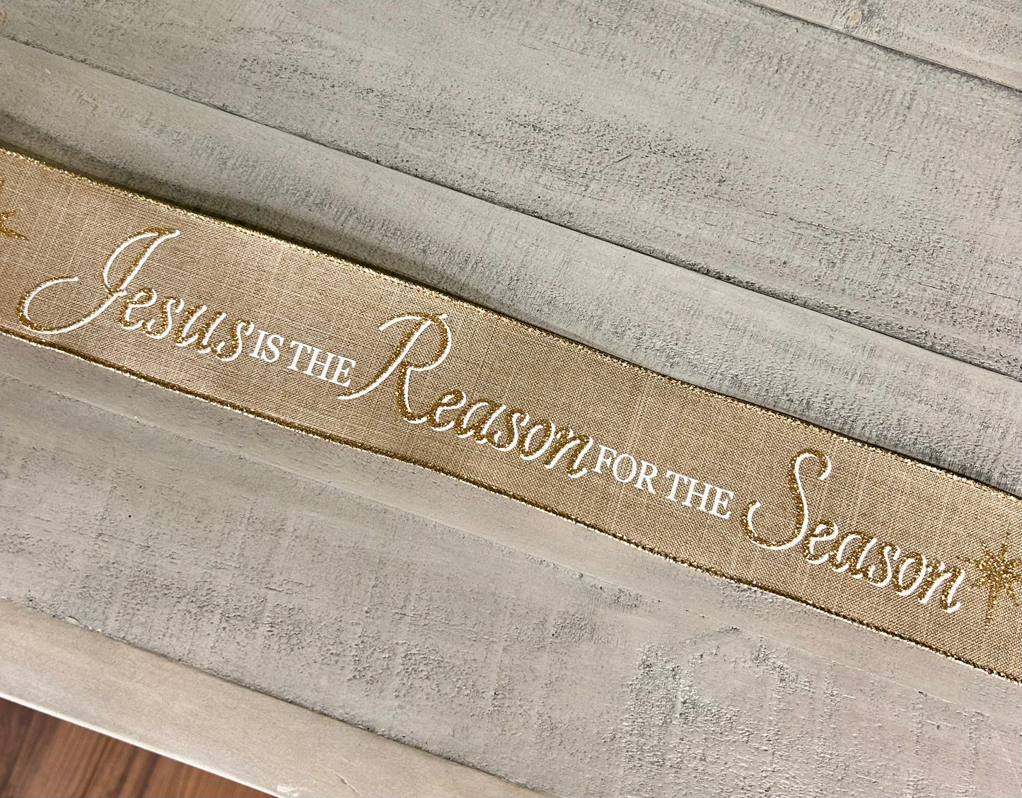 2.5 Inch By 9.9 Yard Natural Gold And White Jesus Is The Reason On Royal Ribbon