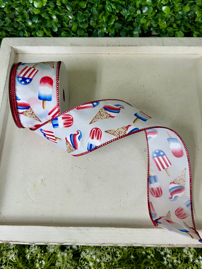 2.5 Inch By 10 Yard Patriotic Ice Cream And Popsicles Ribbon