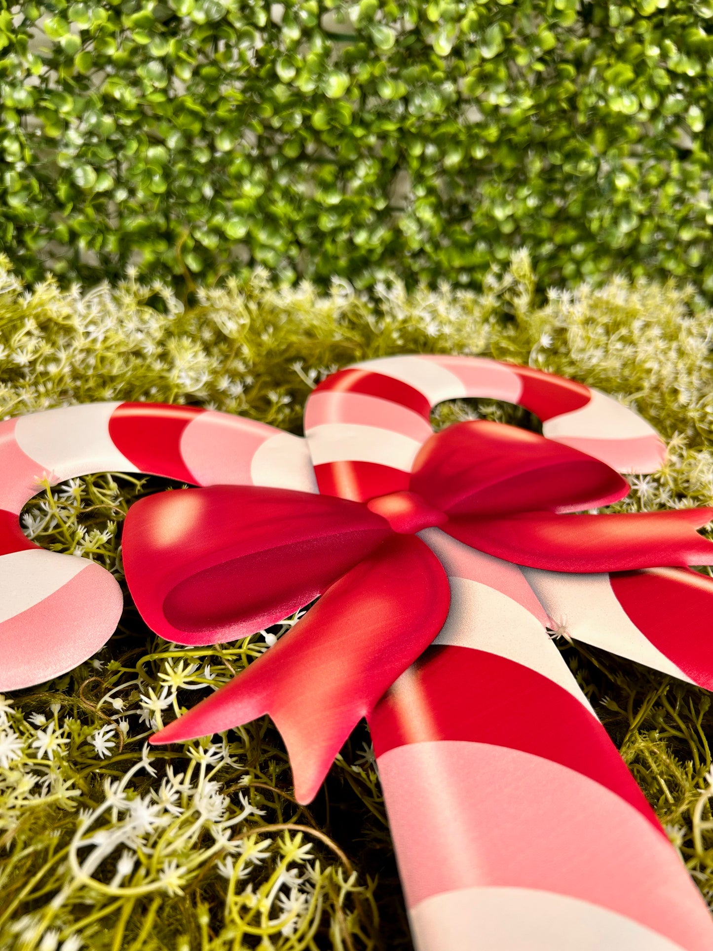 13 Inch Red And Light Pink Embossed Candy Cane Sign