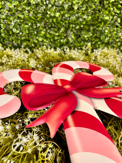 13 Inch Red And Light Pink Embossed Candy Cane Sign