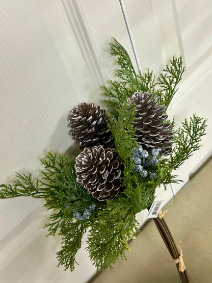 13 Inch Green Cedar Berry Pinecone Bundle