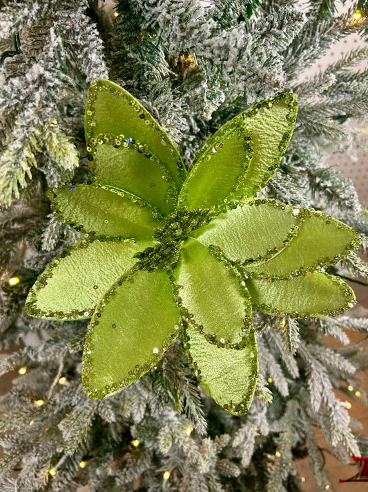 20 Inch Lime Green Satin Glitter Poinsettia