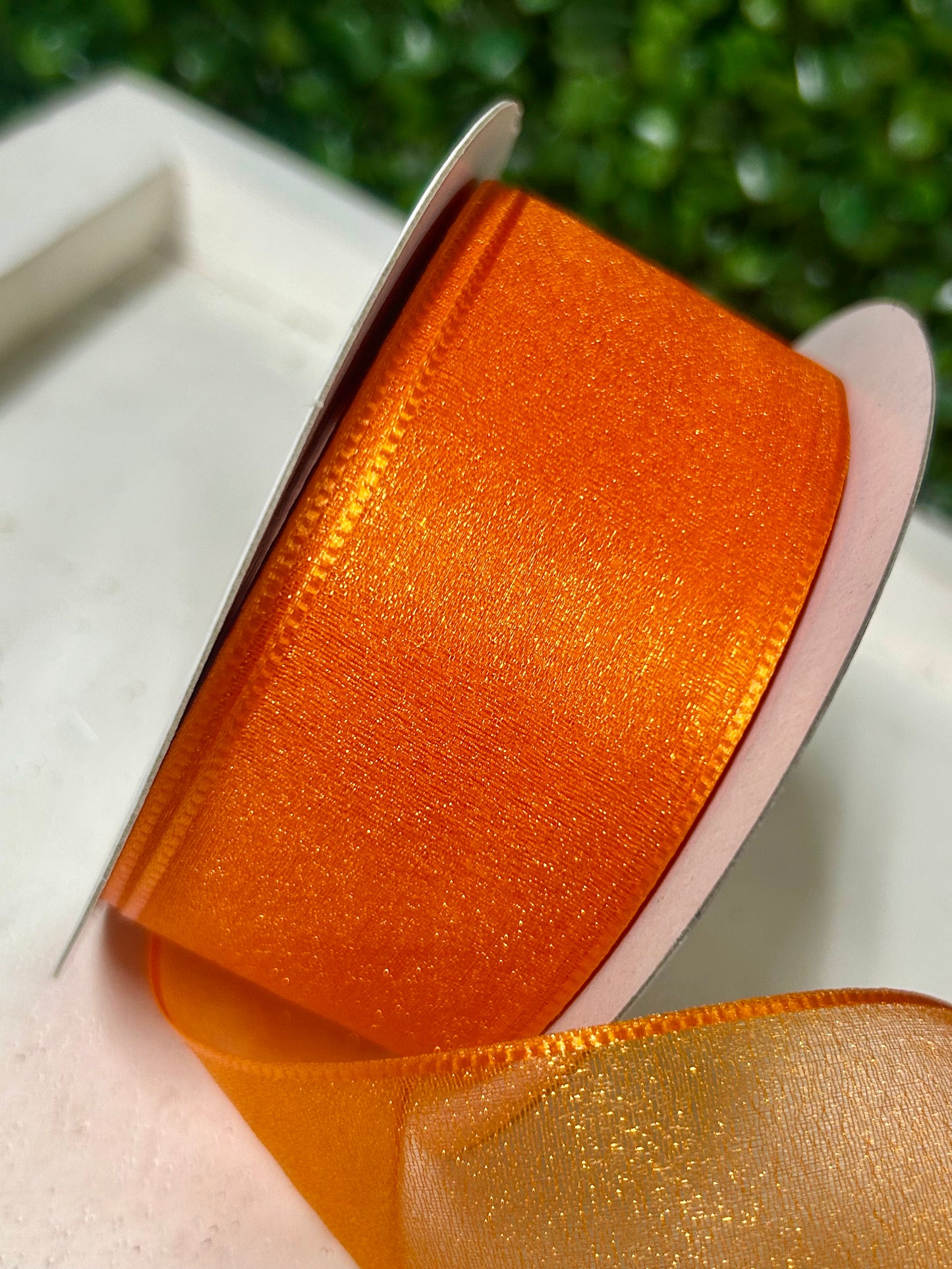 1.5 Inch By 25 Yard Orange Snow Organza Unwired Ribbon