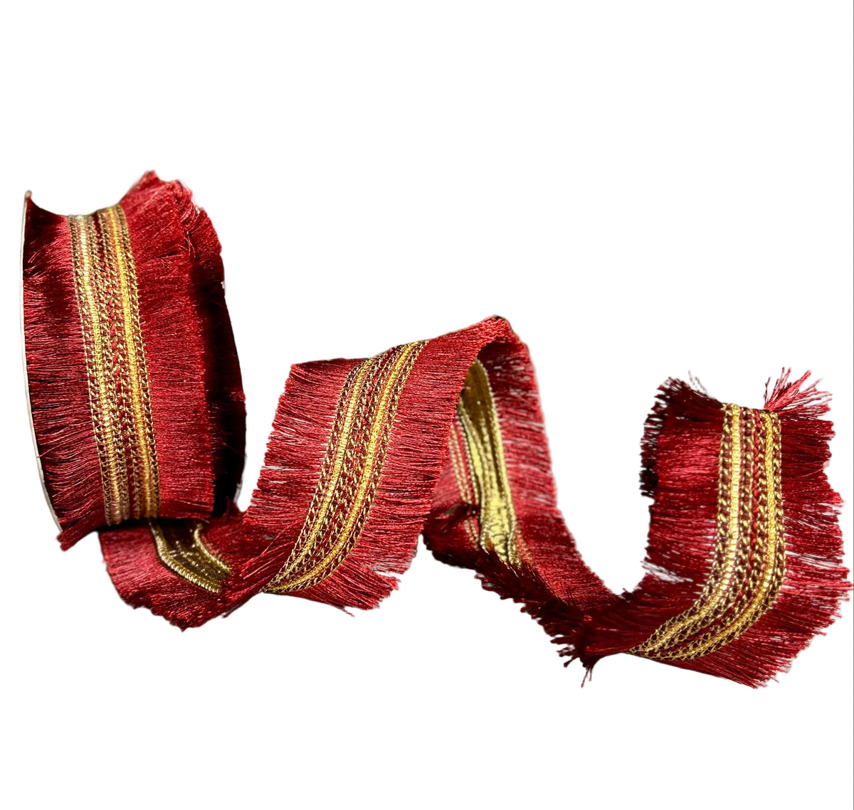 John Mark 2.5 Inch By 10 Yard Burgundy Tassel Fringe Dupioni Ribbon