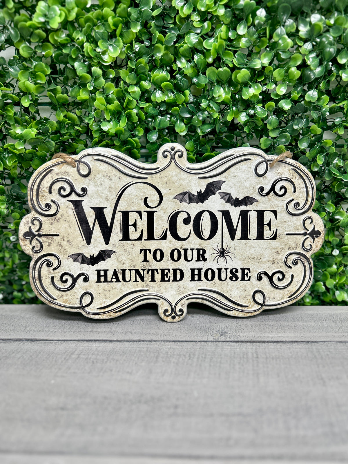 11.5 Inch Welcome To Our Haunted House Metal Sign