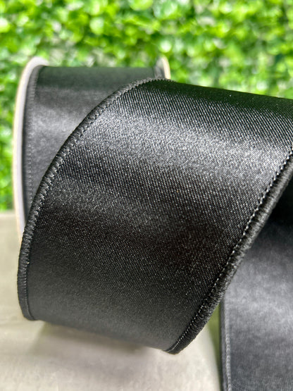 2.5 Inch By 10 Yard Black Satin Fused Ribbon