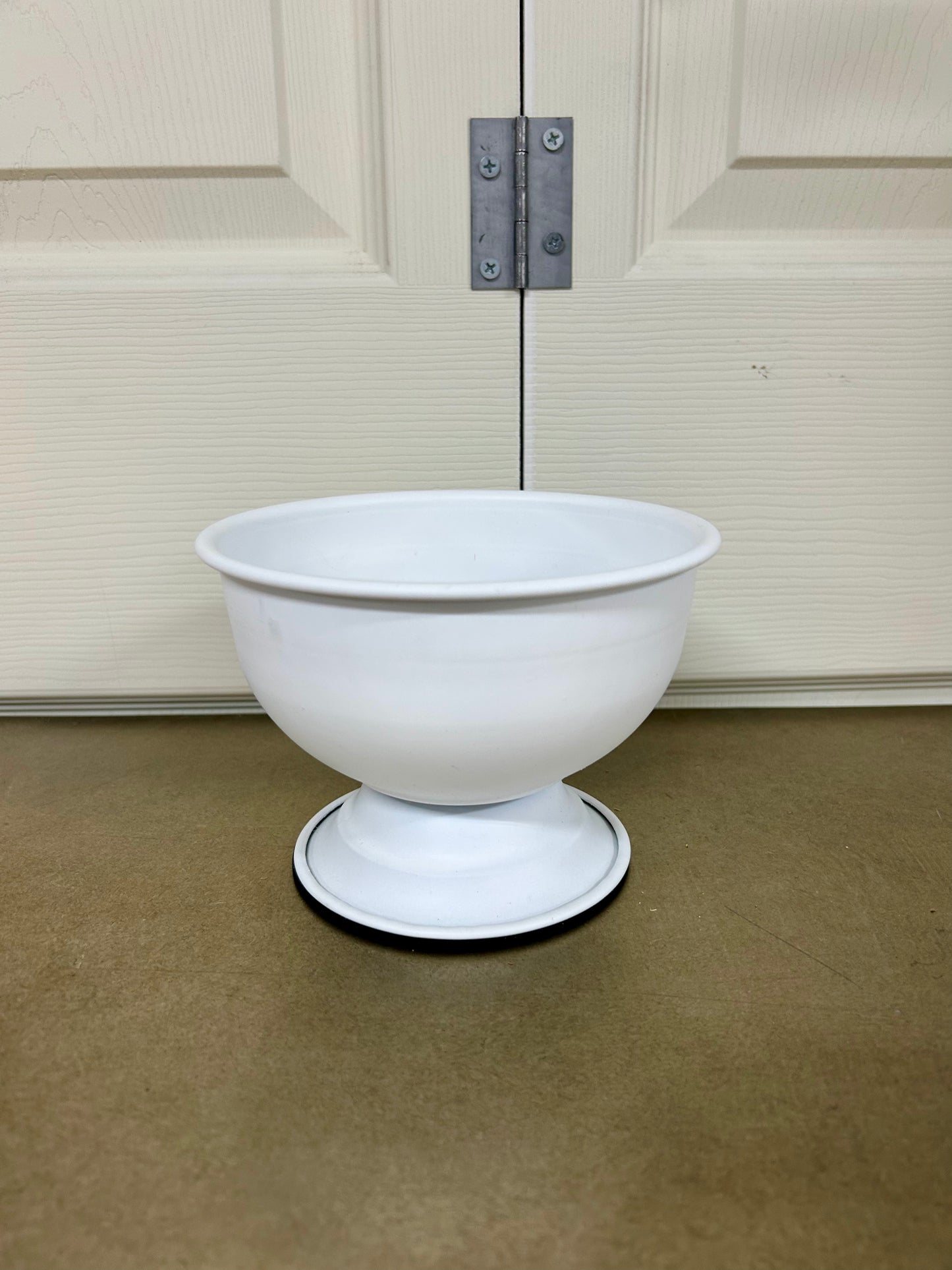 6.25 Inch White Round Metal Urn