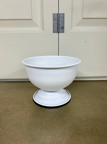6.25 Inch White Round Metal Urn