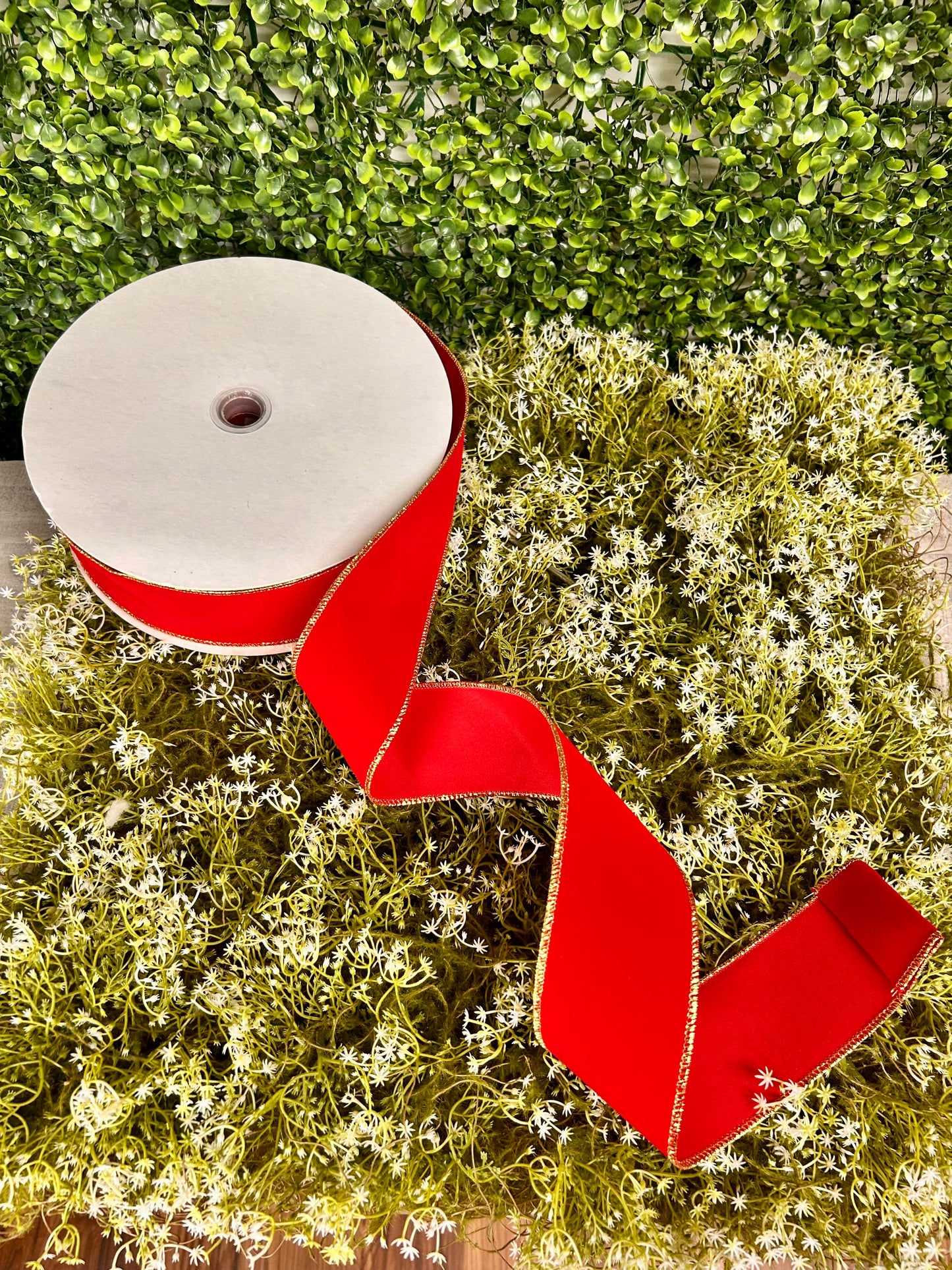 2.5 Inch By 50 Yard Red With Gold Indoor Velvet Ribbon