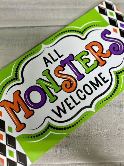 12.5 Inch Green All Monsters Welcome Wood Sign