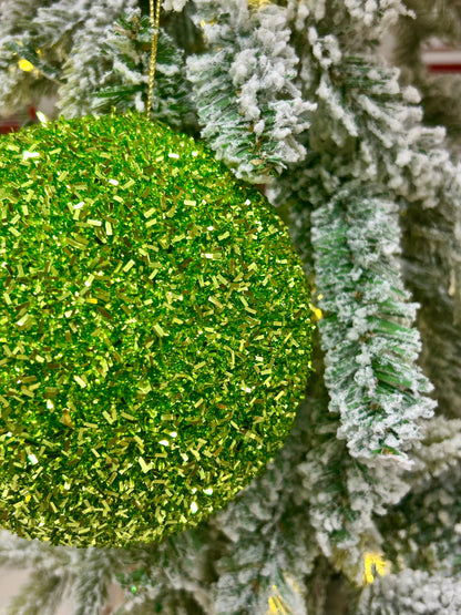 5 Inch Lime Foil Glitter Ball Ornament