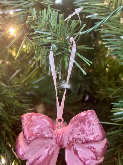 4.25 Inch Pink Plastic Hanging Bow Ornament