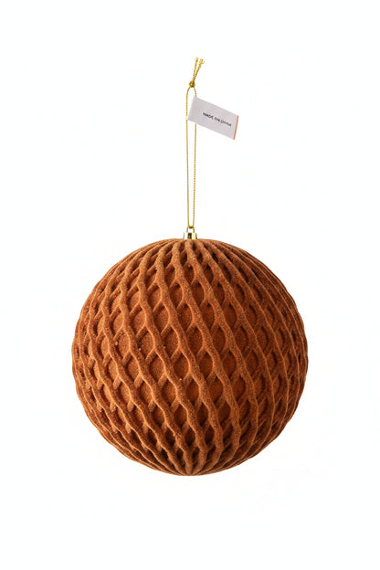 6 Inch Brown Flocked Ball Ornament