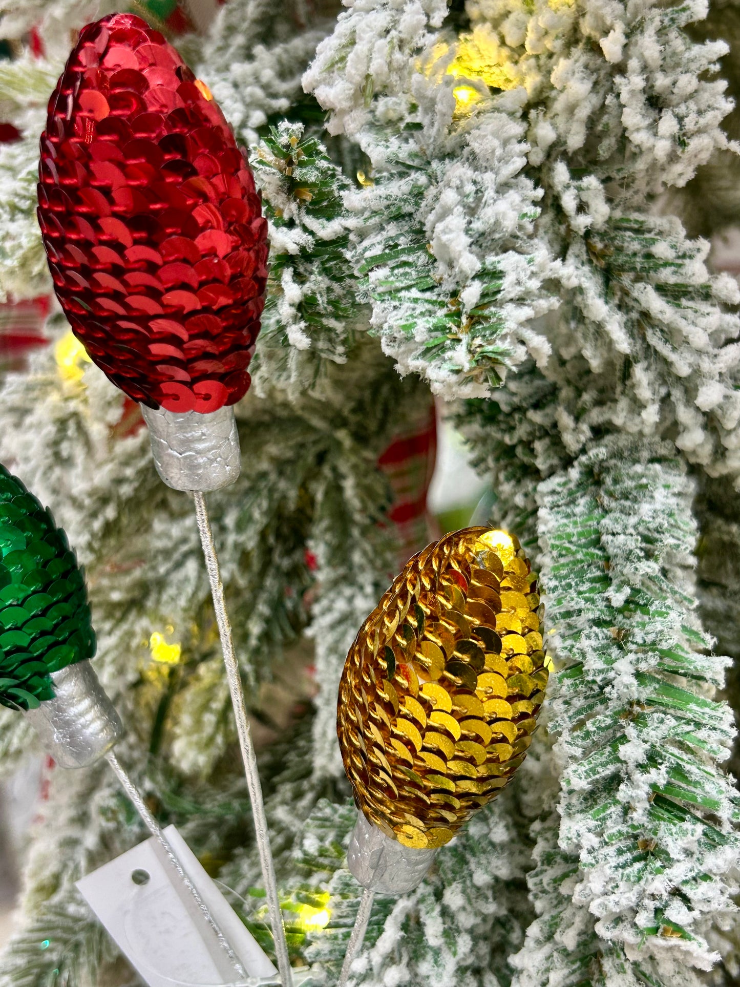 11 Inch Red Emerald Green And Gold Styrofoam Sequin Light Bulb Pick