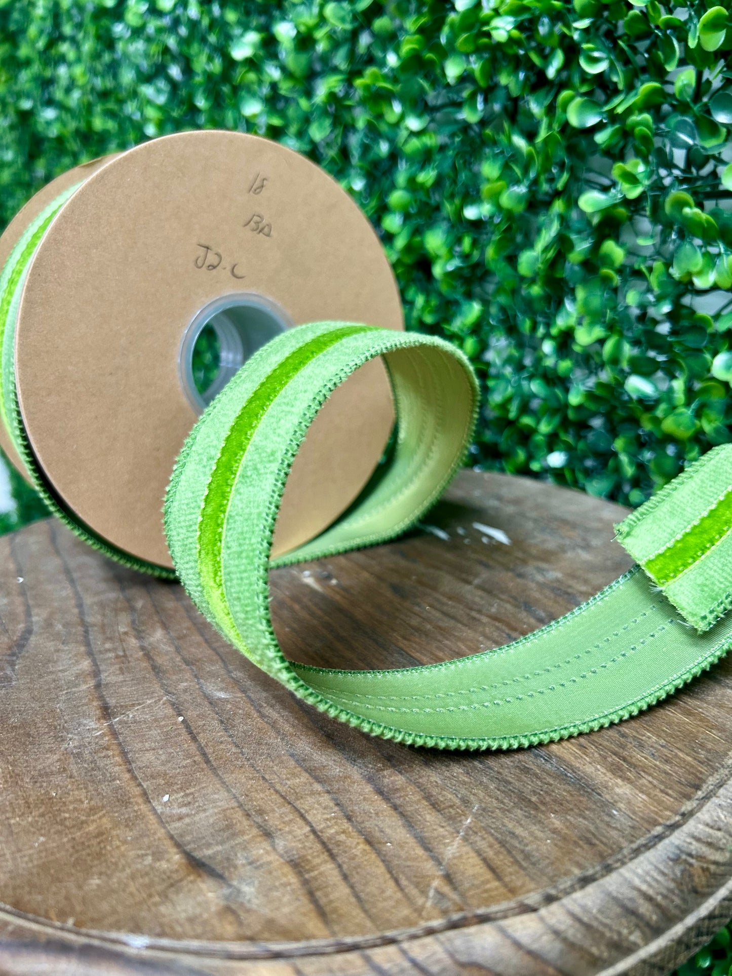 1.5 Inch By 10 Yard Green On Green Velvet Ribbon
