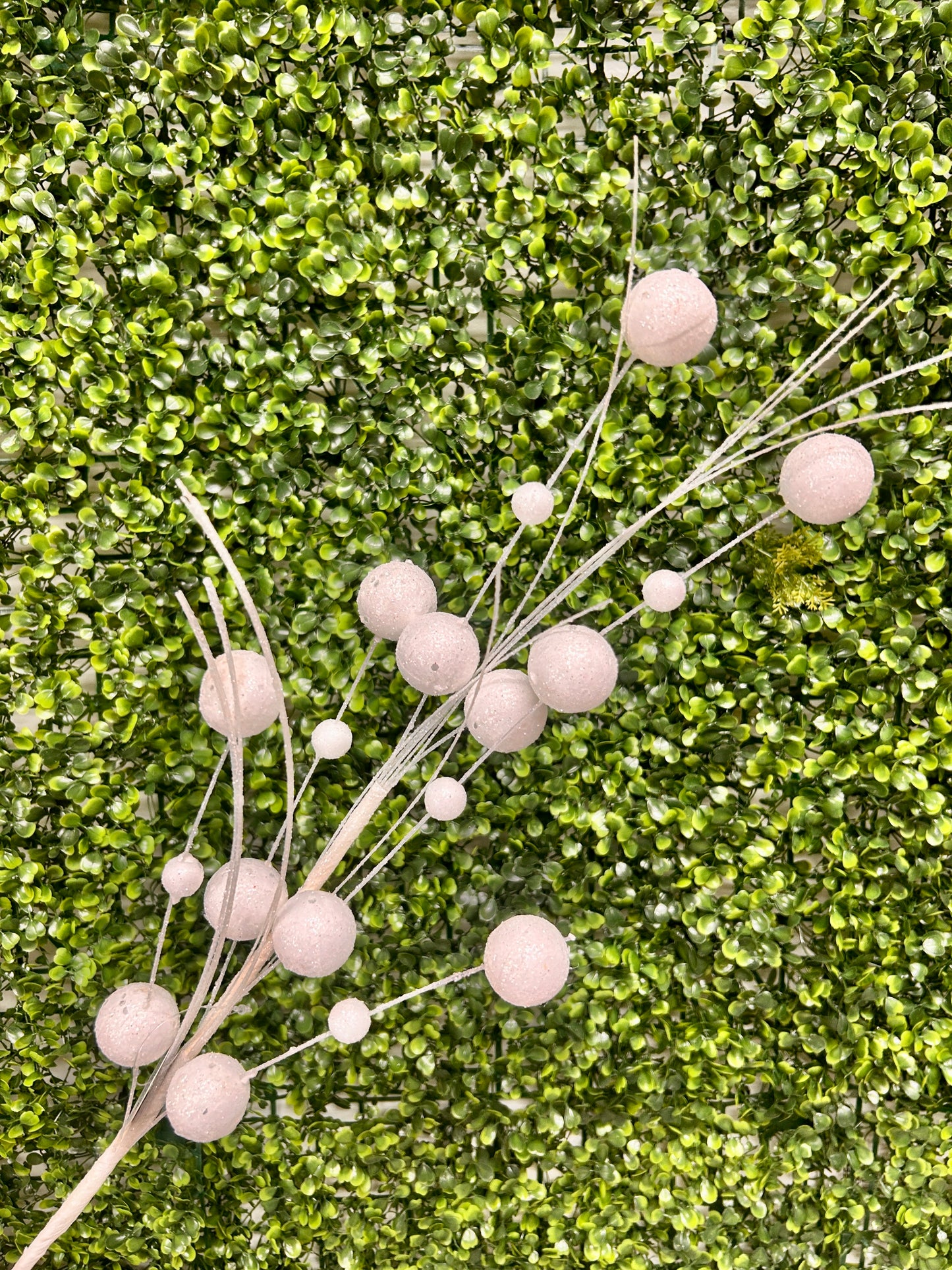 27 Inch White Mixed Size Glittered Ball Spray