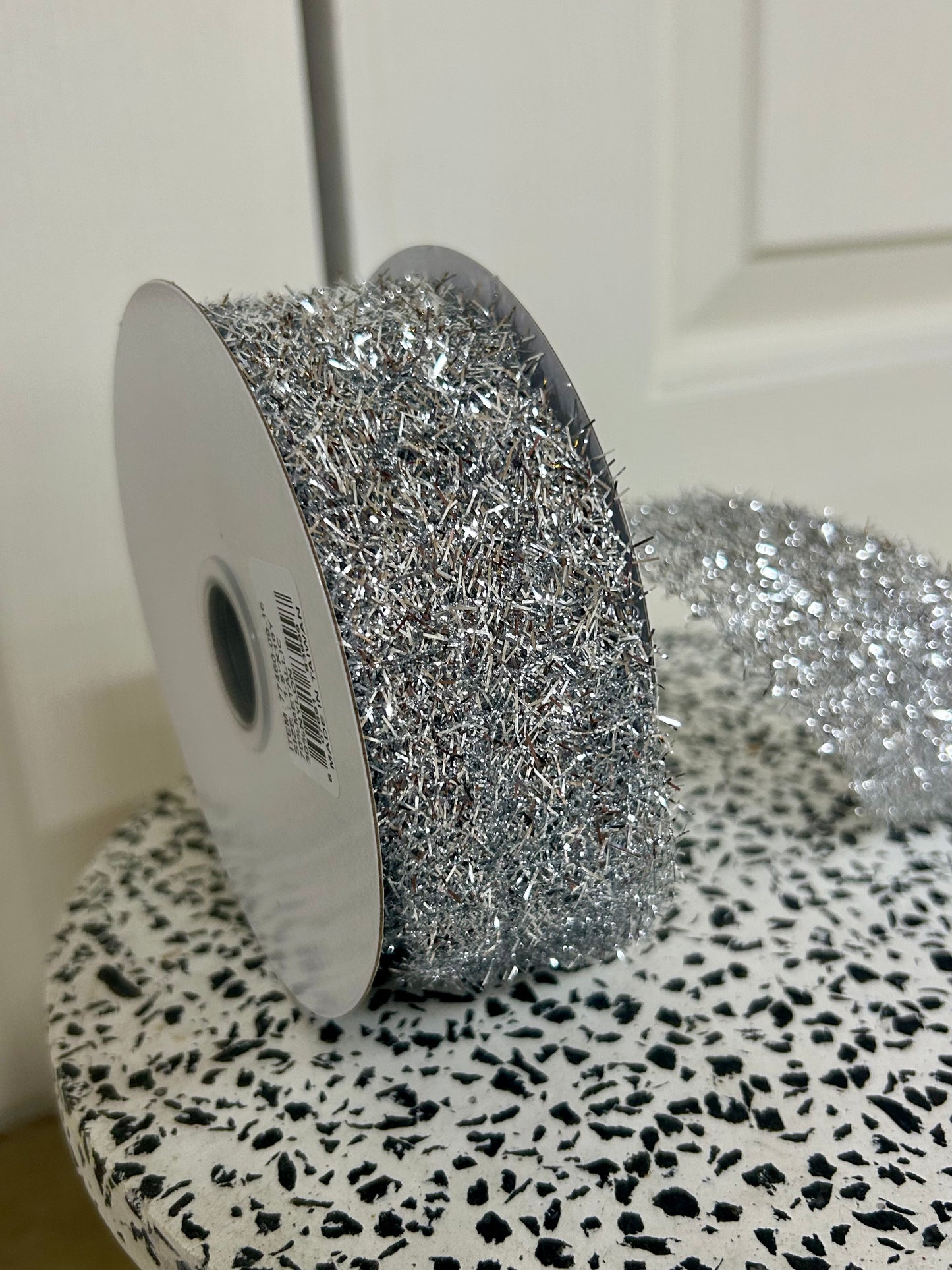 1.5 Inch By 10 Yard Silver Long Confetti Metallic Wired Ribbon