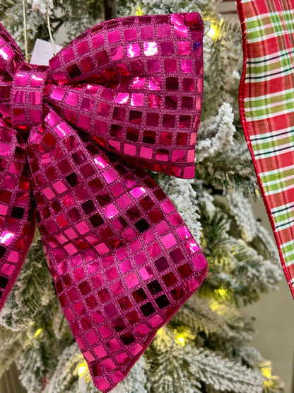 9.25 Inch Plush Fuchsia Bow Ornament