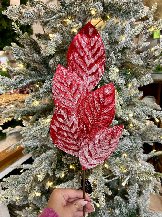 19.5 Inch Red Frozen Christmas Magnolia Leaf Spray