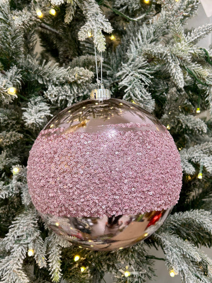 8 Inch Pink Sequin Ball Ornament