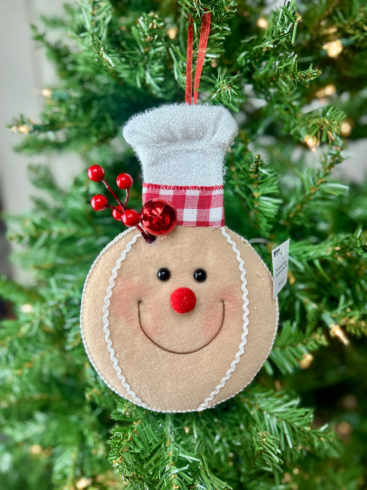 9 Inch Holiday Handcrafted Hanging Gingerbread Man Head
