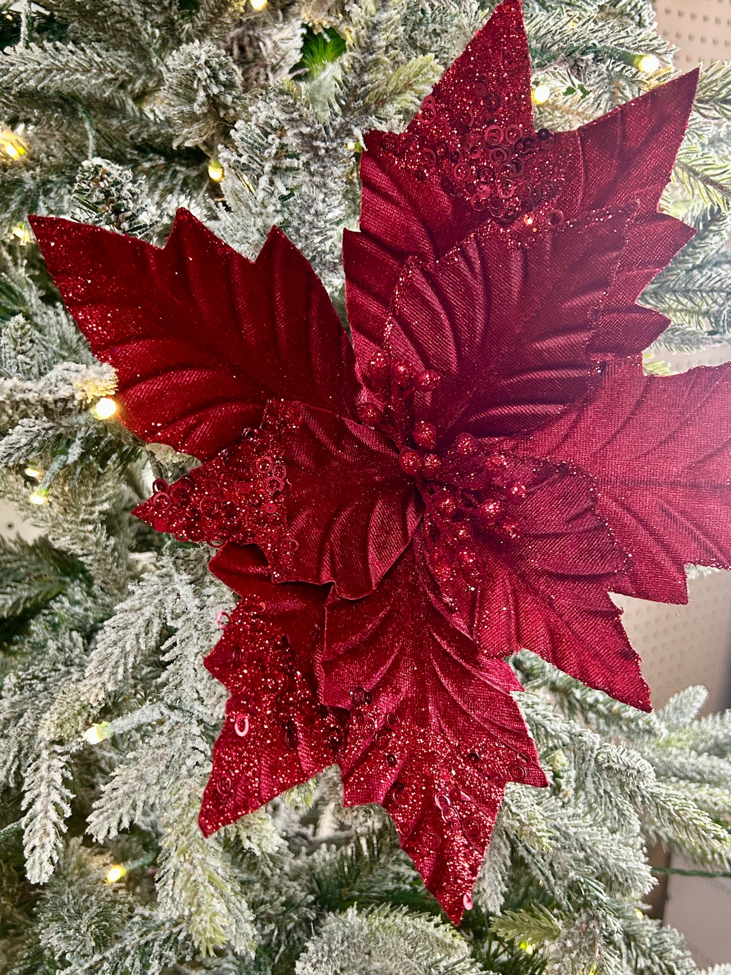 18 Inch Burgundy Velvet Poinsettia Stem