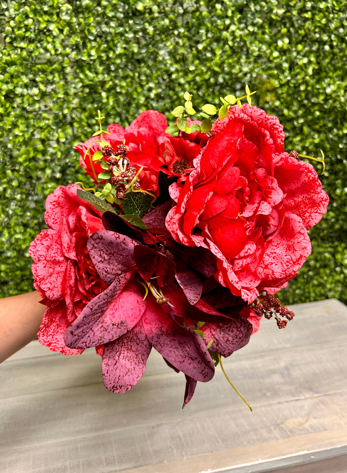 23 Inch Red Peony And Lily Mixed Bush
